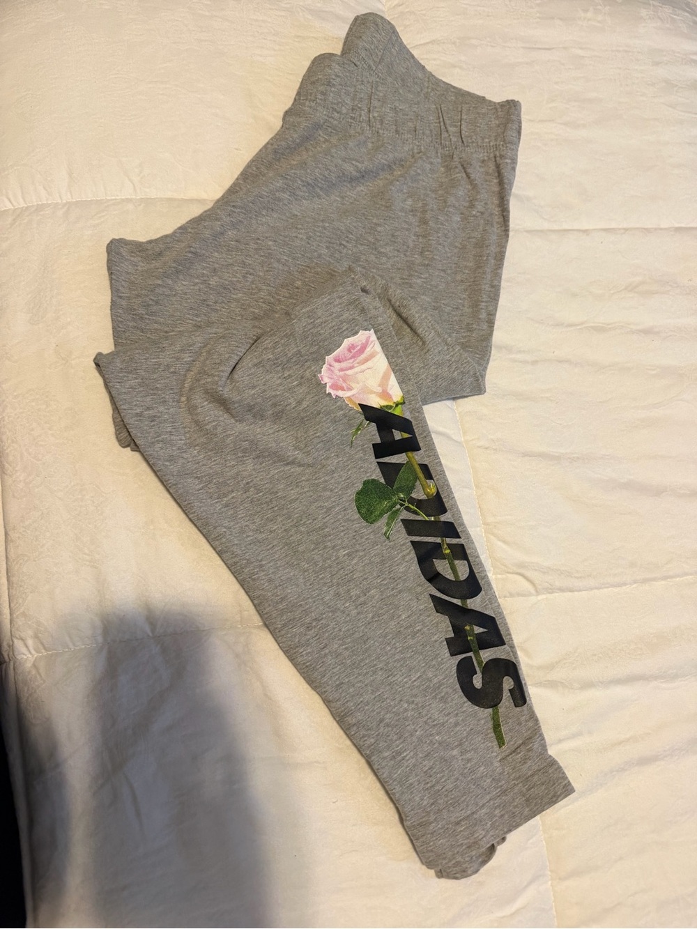 adidas Gray Leggings with Pink Rose Graphic